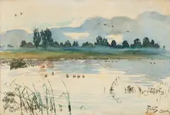 Julian Fałat, Pejzaż z Osieka, akwarela, papier