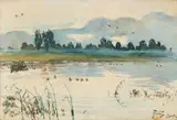 Julian Fałat, Pejzaż z Osieka, akwarela, papier