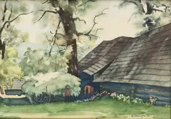 Władysław Skoczylas, Pejzaż wiejski z Podhala, 1931 r., 1931, akwarela na podrysowaniu ołówkiem, papier, 33