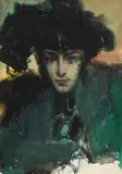Ignacy Pieńkowski, Dama w kapeluszu, gwasz, papier, 24