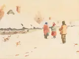 Marian Szczerbiński, Wieś zimową porą, akwarela, papier