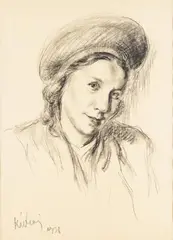 Józef Kidoń, Portret kobiety w kapelusiku, 1936 r., 1936, czarna kredka, papier