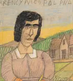 Nikifor Krynicki, Portret kobiety, ok. 1950 r., 1950, kredki, ołówek, papier