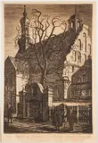 Barbara Narębska-Dębska, Toruń - Kosciół na Podgórzu, 1949 r., 1949, akwaforta, papier