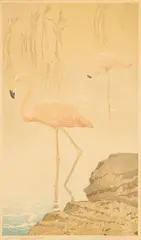 Aleksander Laszenko, Brodzące flamingi, 1934 r., 1934, drzeworyt barwny
