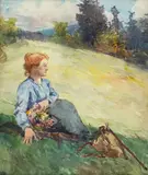 Walery Eljasz Radzikowski, Odpoczynek na polanie, 1892 r., 1892, akwerela, papier, 29