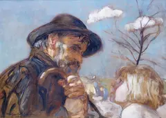 Wlastimil Hofman, Dziadziuś z dzieckiem, 1924 r., 1924, olej, tektura