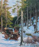 Z dziejów II Brygady, 1918 r. by Wojciech Kossak, 1918, olej, deska, sold Aug 2022
