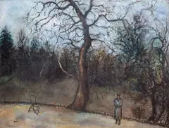 Isaac Antcher, Pejzaż z postacią, olej, płótno, 89