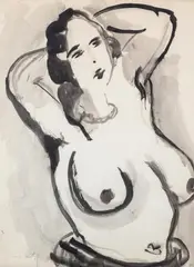 Emmanuel Katz, Akt, akwarela, papier, 58