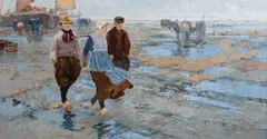 Alexander Rau, Rybacy holenderscy na plaży, olej, płótno, 80