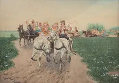 Kajetan Kosiński, Wesele krakowskie, akwarela, tektura