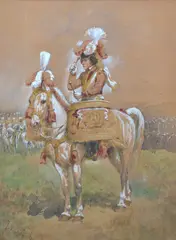 Jan Chełmiński, Werblarz na koniu, akwarela, gwasz, papier