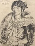 Józef Mehoffer, Portret kobiety, 1929, 1929, węgiel, papier, 61