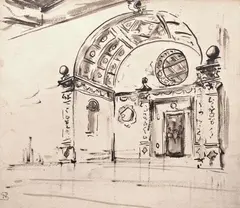 Stanislaw Noakowski, Wnętrze renesansowe, tusz, papier