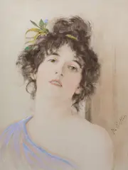 Adolf Echtler, Portret kobiety, akwarela, gwasz, tusz, papier, 25
