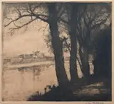 Jan Rubczak, Widok na kościół Paulinów na Skałce, sucha igła, papier