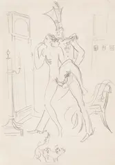 Ułan z dziewczyną, l. 40. by Antoni Uniechowski, ołówek, papier, sold Jul 2022