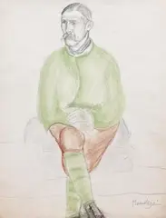 Simon Mondzain, Portret siedzącego mężczyzny, ołówek, kredka, papier