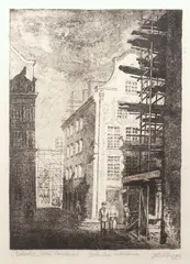 Stanisław Rolicz, Gdańsk. Ulica Pocztowa, 1956, 1956, akwaforta, akwatinta, papier