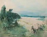 Plaża, l. 40.-50. by Marian Mokwa, akwarela, papier, sold Jul 2022