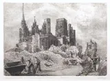 Stanisław Rolicz, Odgruzowanie kościoła NMPanny przy ul. Św. Ducha w Gdańsku, 1953, 1953, akwaforta, papier