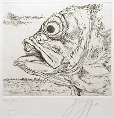 Fischkopf, 1973 by Günter Grass, 1973, akwaforta, papier, 17, sold Jul 2022