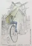 Tomasz Sętowski, Walka z wiatrakami, akwaforta, akwarela, papier, 34