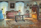 Bronisława Rychter-Janowska, W salonie, olej, tektura