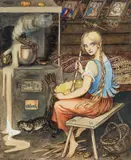 Ilustracja do baśni by Zofia Plewińska-Smidowiczowa, akwarela, gwasz, 24, sold Jul 2022