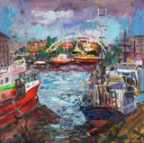 Maria Dziopak, Port w Kołobrzegu, 2021 r., 2021, akryl, płótno