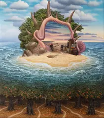 Jacek Yerka, Bezludna wyspa, 1999, 1999, akryl, płótno