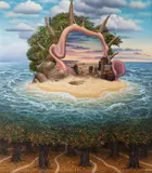Jacek Yerka, Bezludna wyspa, 1999, 1999, akryl, płótno