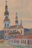 Kościół by Nikifor Krynicki, kredki, akwarela, papier, sold Jun 2022