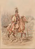 Juliusz Kossak, Drużba krakowski na koniu, 1888 r., 1888, akwarela, papier