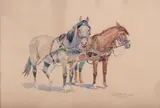 Karol Kossak, Konie, 1953 r., 1953, akwarela, papier, 27