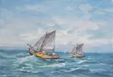 Na morzu by Eugeniusz Dzierżencki, olej, płyta, sold Jun 2022
