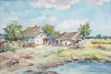 Chaty by Eugeniusz Dzierżencki, olej, płótno, sold Jun 2022
