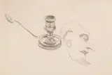 Jacek Malczewski, Studia lichtarza, łyżeczki, rysunek satyryczny głowy mężczyzny z profilu, ołówek, papier, 16