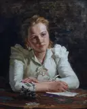 Maria Klass-Kazanowska, Pisząca, olej, płótno