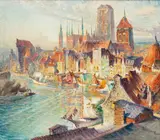 Teodor Urtnowski, Panorama Gdańska, olej, płótno