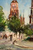 Gdańsk. Kościół Mariacki by Eugeniusz Dzierżencki, olej, tektura, sold Jun 2022