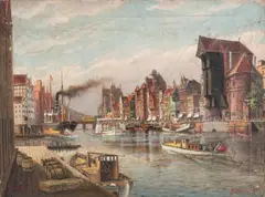 Antoni Pawłowski, Nad Motławą, olej, płótno, 40