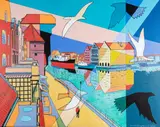 Gdańsk. Żuraw i Spichlerze by Czesław Tumielewicz, akryl, płótno, sold Jun 2022