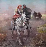Jan Konarski, Przejażdżka, olej, tektura, 7