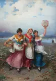 Francesco Peluso, Wesołe dziewczęta, olej, płótno