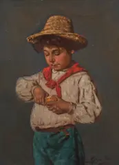 Arturo Petrocelli, Chłopiec obierający pomarańczę, olej, płótno, 39