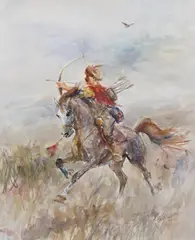 Zenon Aniszewski, Jeździec, akwarela, papier