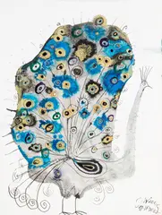 Józef Wilkoń, Paw, 2022, 2022, akwarela, gwasz, papier, 39