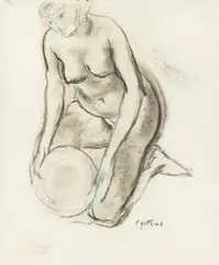 Leopold Gottlieb, Akt klęczący, 1925-1930, tech. mieszana, karton, 33